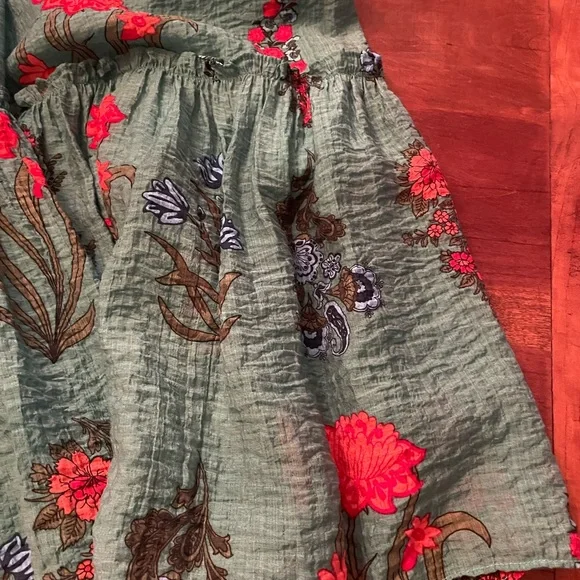 THML Green Floral Midi Dress with Smocking & Ruffle Medium - Picture 10 of 12